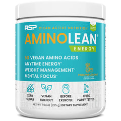 RSP Nutrition AminoLean pineapple coconut bottle ready for a natural pre-workout energy boost