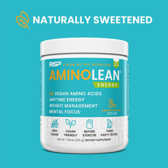 AminoLean powder scoop showing precise serving for sustained energy