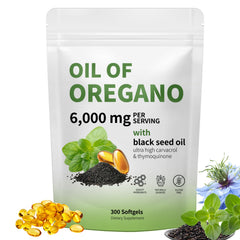 RTQSU Oil of Oregano bottle highlighting a potent oregano and black seed blend for immune support