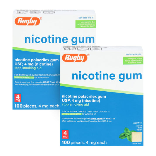 Rugby Laboratories 4mg nicotine gum mint pack for on-the-go craving relief.
