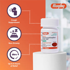 Rugby Laboratories Dextromethorphan HBr 15 mg label closeup