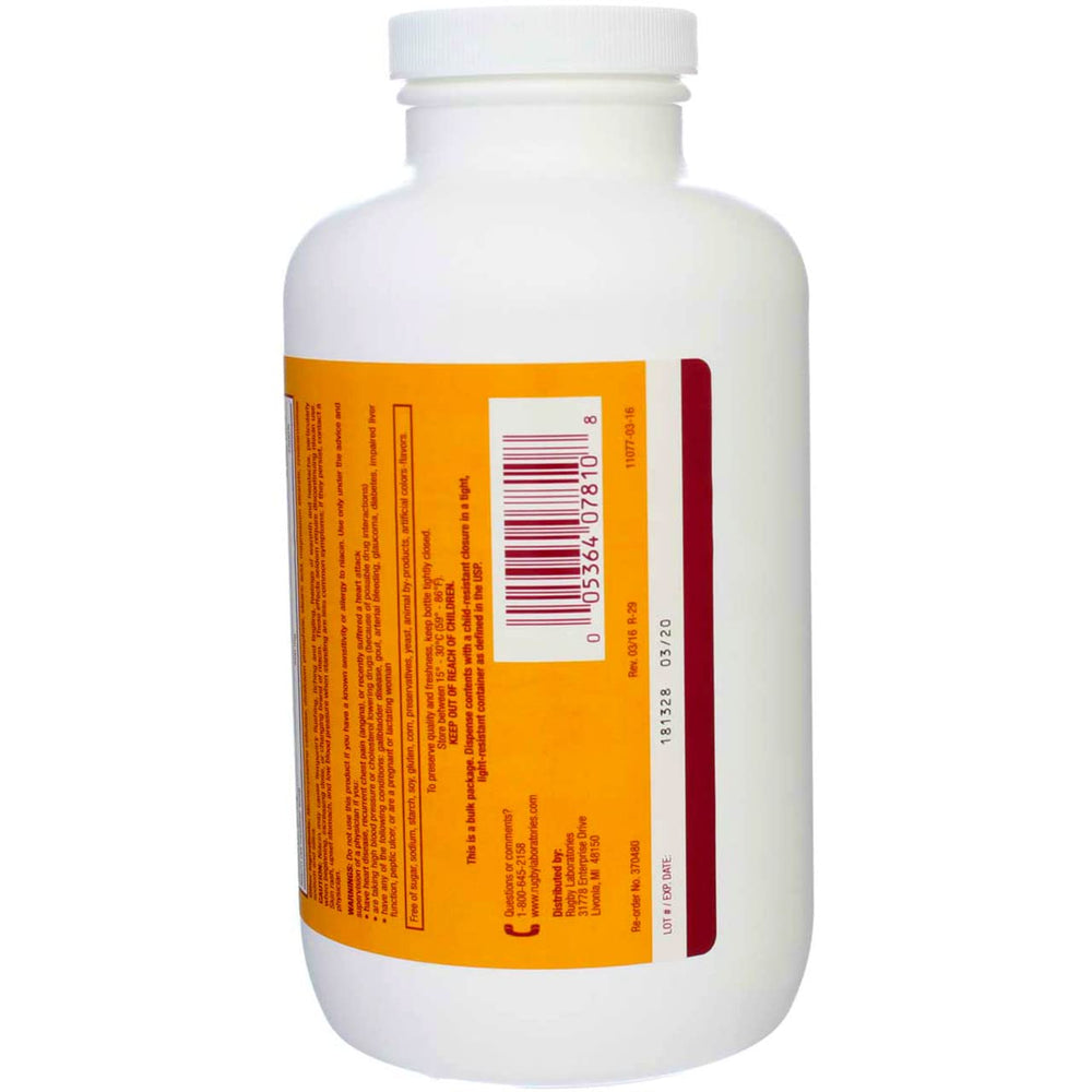 Closeup of Rugby Niacin 500mg tablets highlighting smooth coated surface for easy swallowing.