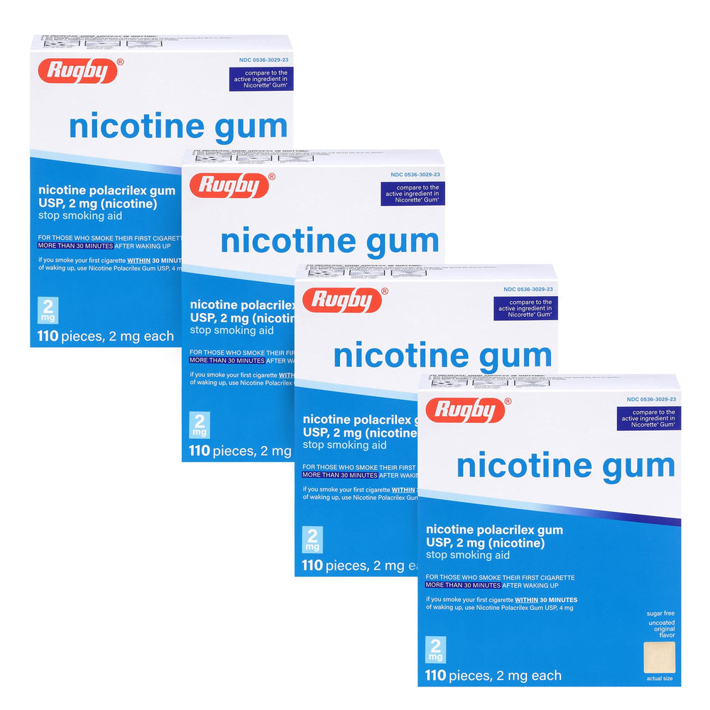 Rugby Laboratories polacrilex 2mg gum original box for craving management on the go