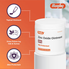 Rugby Laboratories Zinc Oxide Ointment label, clear ingredients and usage directions.