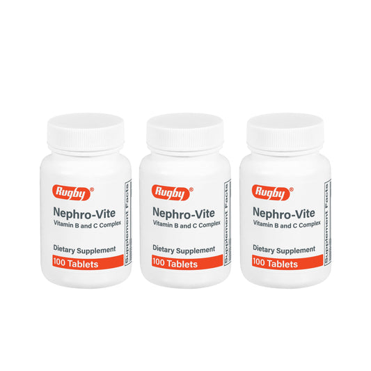 Rugby Nephro-Vite: botella cerca muestra etiqueta y composición para orientación de uso.