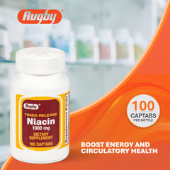 Rugby Niacin Timed-Release captabs on table for daily metabolism