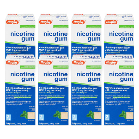Rugby Nicotine Gum 2mg Mint box ready for craving relief in a sugar-free format.