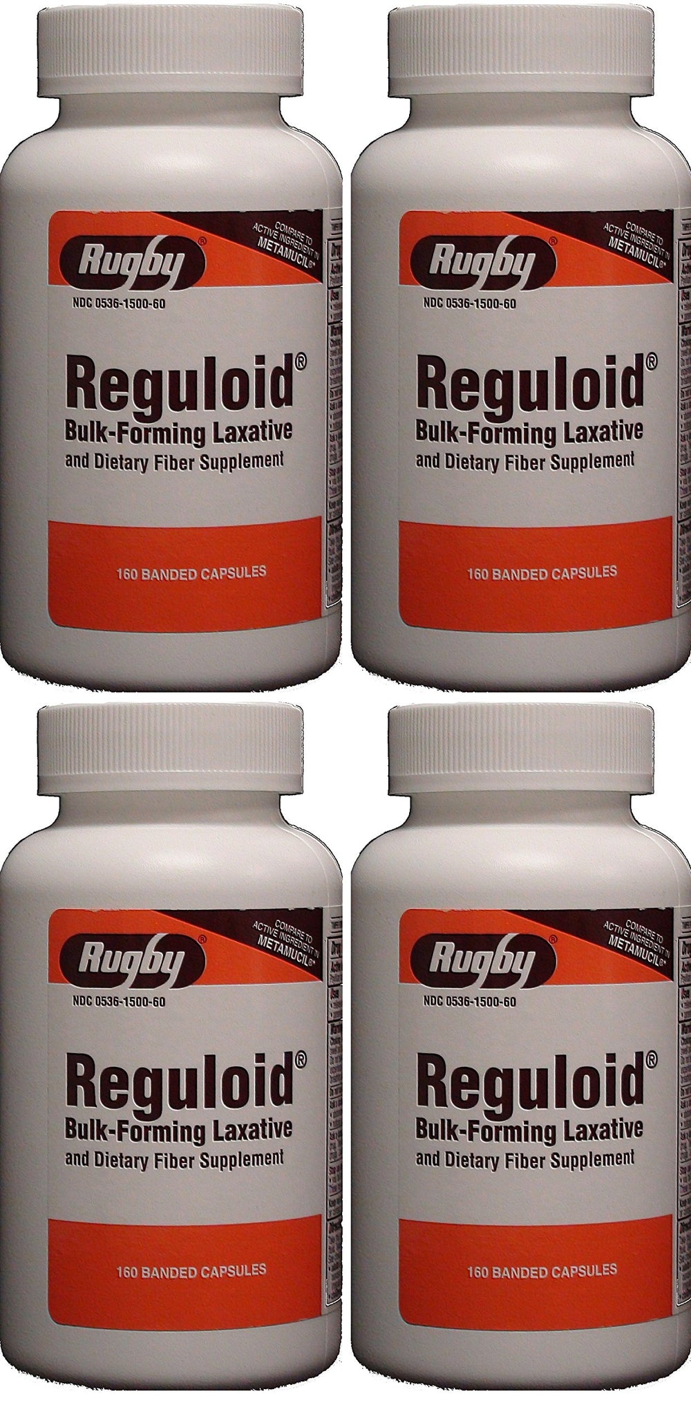 Reguloid Psyllium Husk bottle front with Rugby branding for reliable fiber support