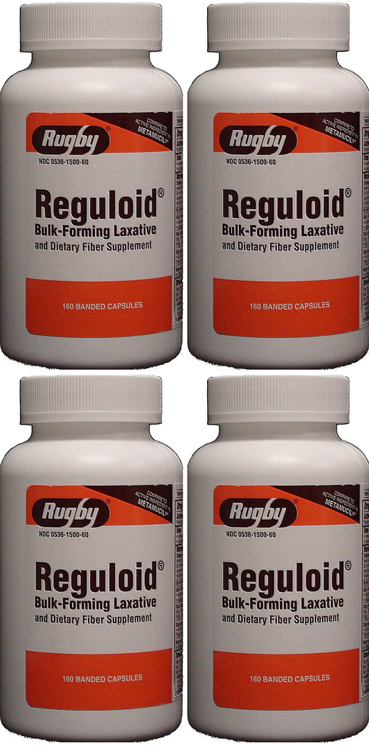 Reguloid Psyllium Husk bottle front with Rugby branding for reliable fiber support