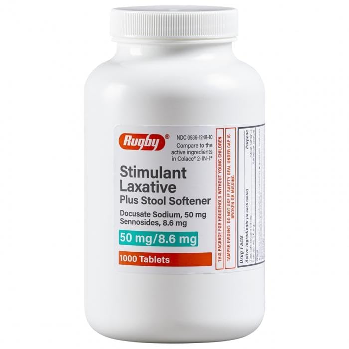 Rugby Stimulant Laxative Plus tablets front view for gentle relief of occasional constipation.