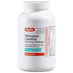 Rugby Stimulant Laxative Plus tablets front view for gentle relief of occasional constipation.