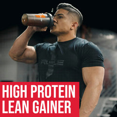 Blender blends Rule 1 Clean Gainer into a smooth, protein-packed shake.