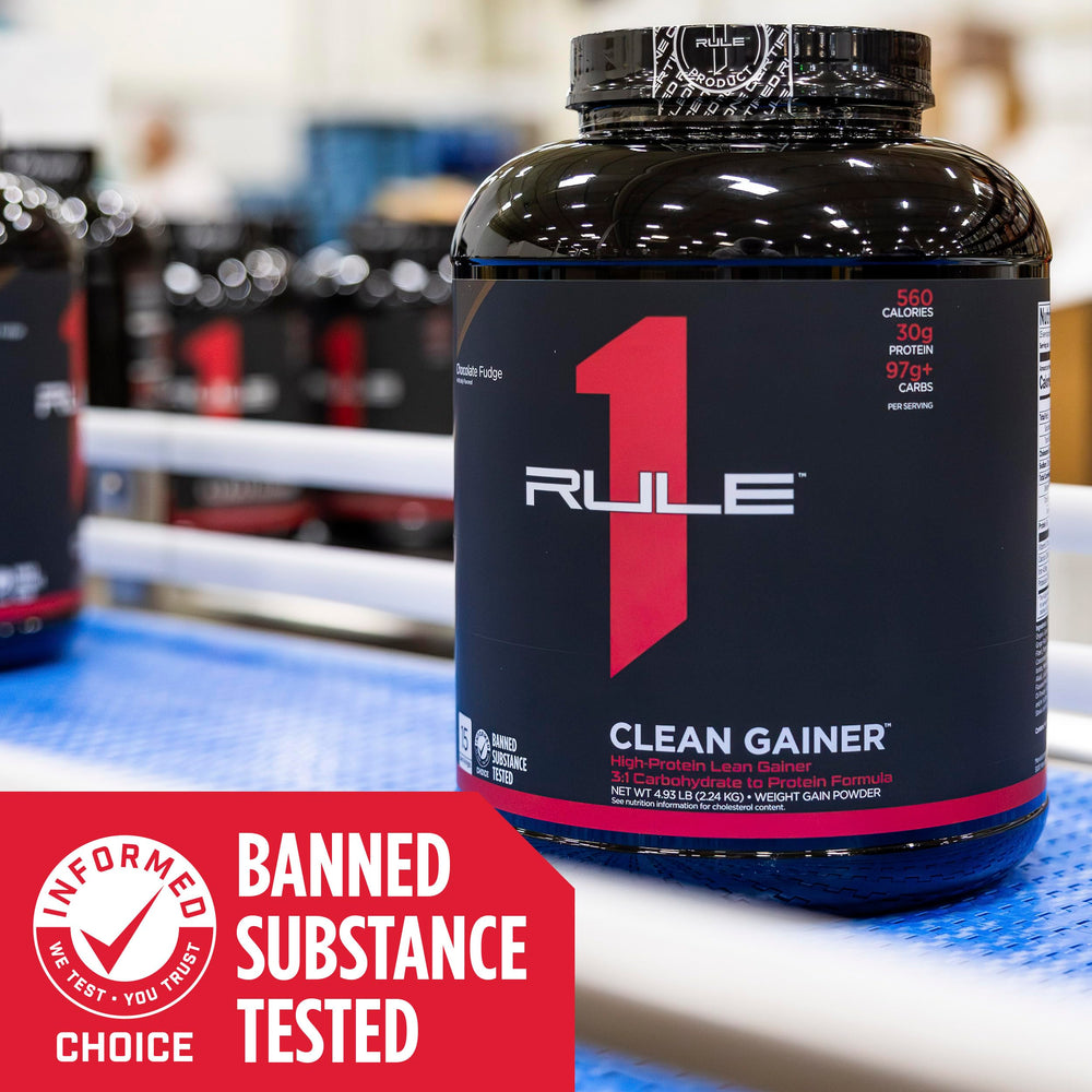 Cookies & Creme flavor Rule 1 Clean Gainer powder ready to mix.