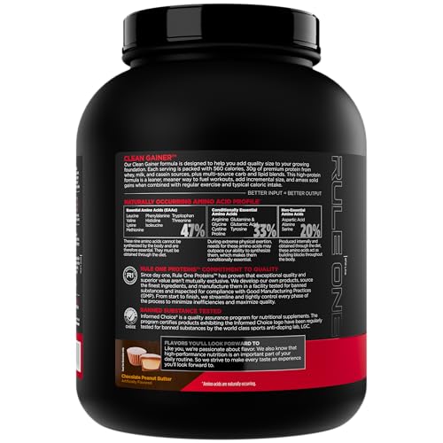 Rule 1 Clean Gainer protein blend with whey, milk isolate, and micellar casein