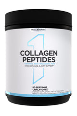 Rule 1 Collagen Peptides Powder bottle showing hair, skin, and nails support
