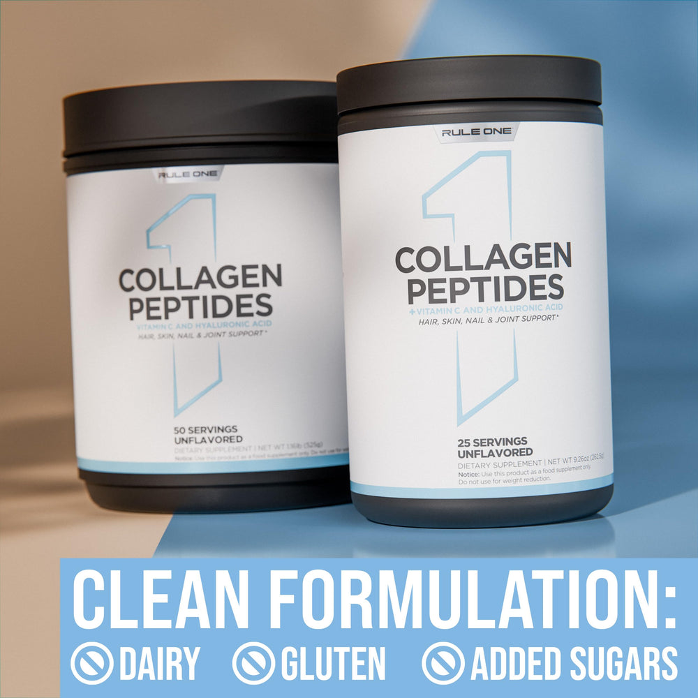 Rule 1 Collagen Peptides Vitamin C 100% DV on label for daily support