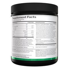 Rule 1 Fruits and Greens powder scoop shows 4g fruit and vegetable blend for easy dosing