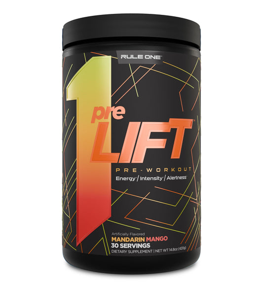 Rule 1 PreLIFT energy-pump blend fuels workouts and steady focus for training sessions.