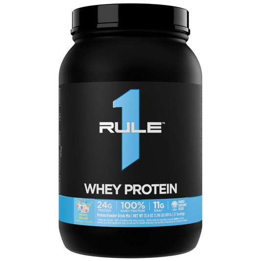 Rule 1 Proteins Whey Bottle ready for convenient post-workout fueling.