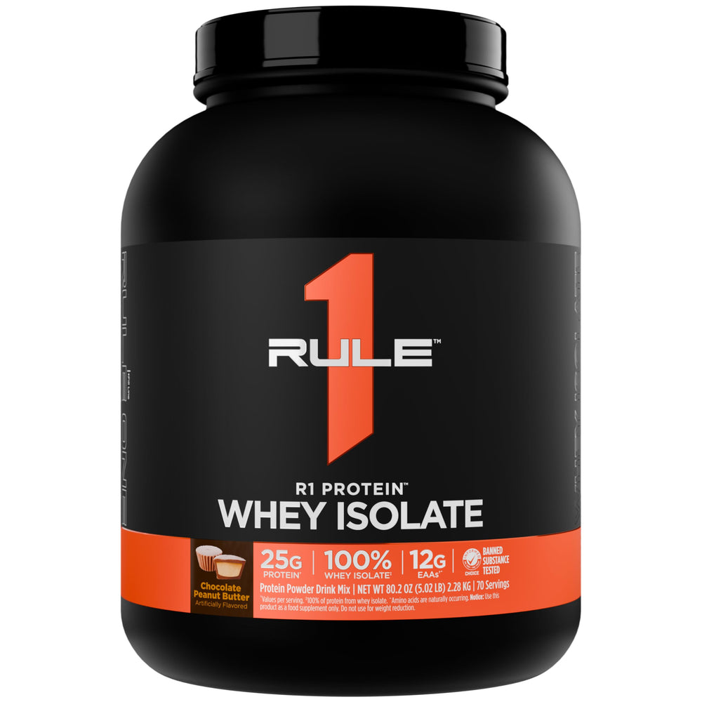 Rule 1 R1 Protein Whey Isolate hero bottle for a high-protein post-workout shake.