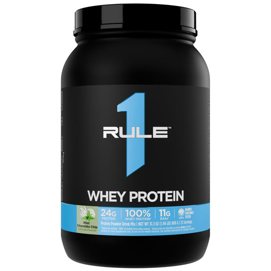 Rule 1 Whey Protein mint chocolate chip bottle for daily protein support