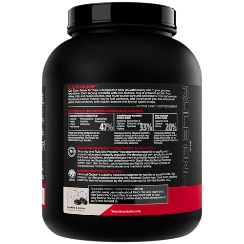Rule 1 Clean Gainer label closeup outlines ingredients and energy carbs