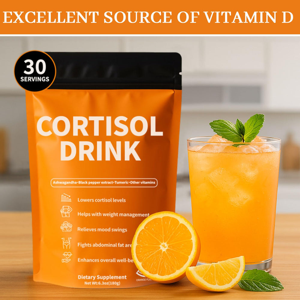 Rulinal Cortisol Drink Powder mixed in a glass for focused relaxation