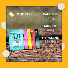 Run Gum ingredients taurine and B vitamins support energy and alertness.