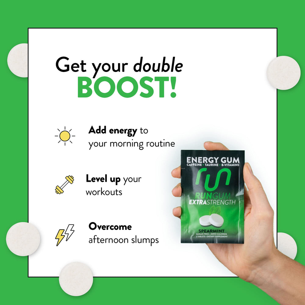 Run Gum Spearmint two pieces delivering quick caffeine lift