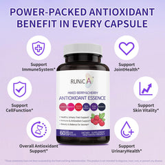 RUNICA cranberry tart cherry capsules for urinary tract health and immune support.