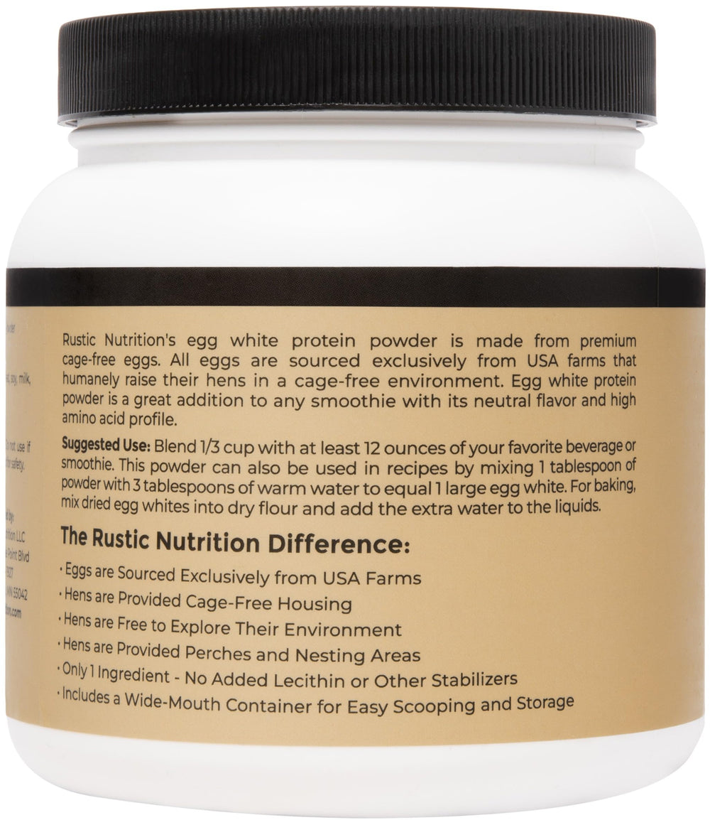 Rustic Nutrition egg white powder scoop for quick protein boosts in smoothies