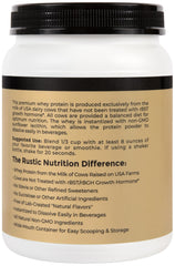 Rustic Nutrition premium whey instantized powder dissolves easily in drinks.