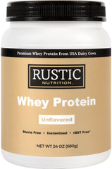 Rustic Nutrition premium whey protein powder tub for quick protein boosts.
