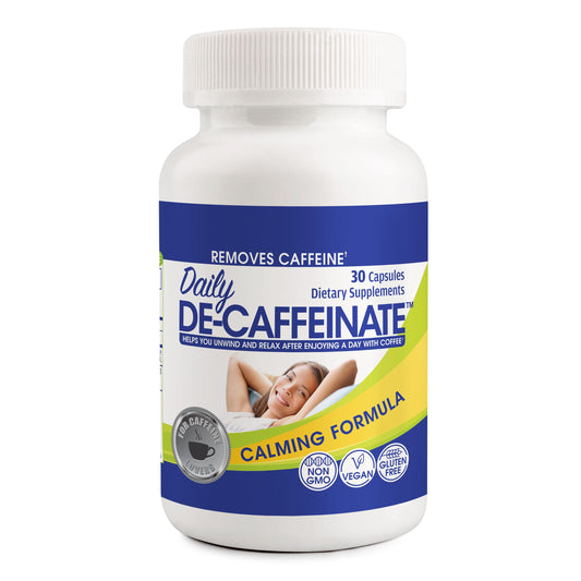 RUTA Daily De-Caffeinate bottle front showing a calm evening routine.