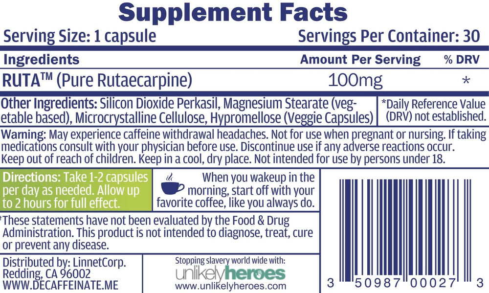 RUTA Daily De-Caffeinate packaging close-up emphasizing quality and purity.