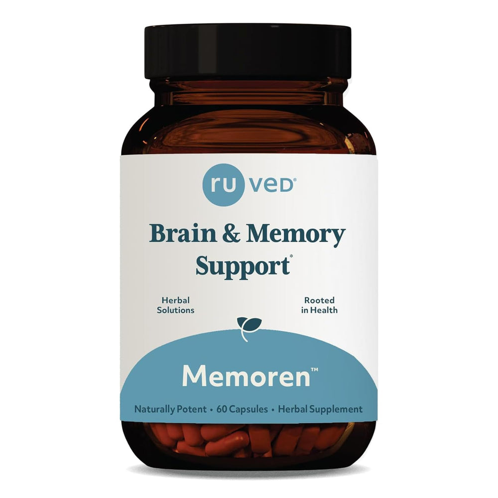 ruved Memoren bottle front showcases organic cognitive support for adults.
