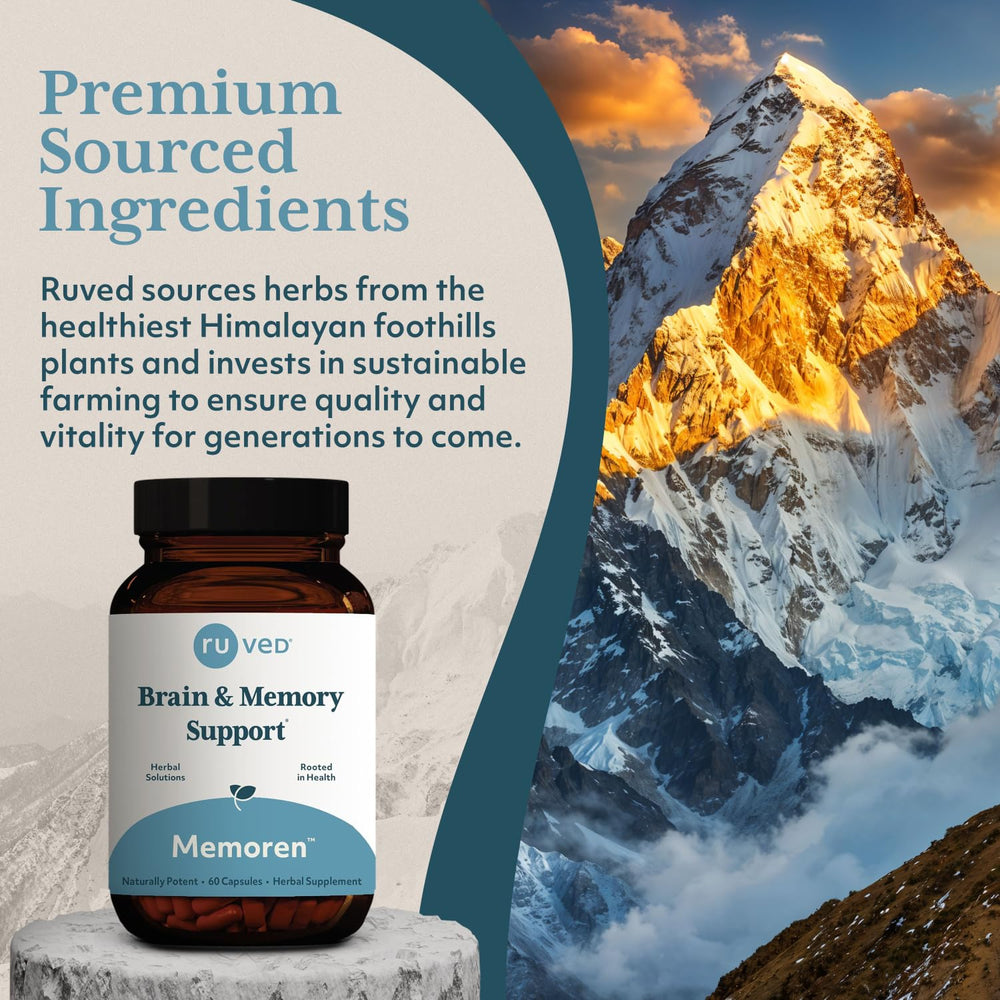 ruved Memoren packaging detail highlights eco-friendly vegetarian capsule production.