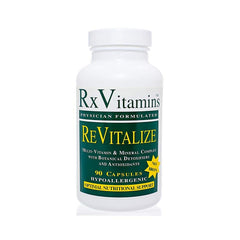 Rx Vitamins ReVitalize Iron Free bottle offering daily nutrition and antioxidant support.