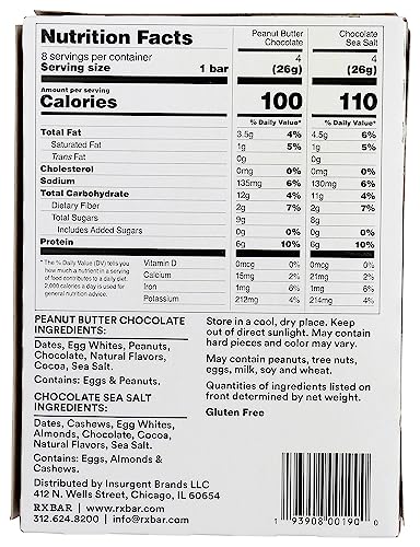 RXBAR Minis Peanut Butter Chocolate cross-section shows chunky texture and ingredients