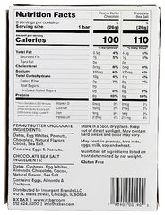 RXBAR Minis Peanut Butter Chocolate cross-section shows chunky texture and ingredients
