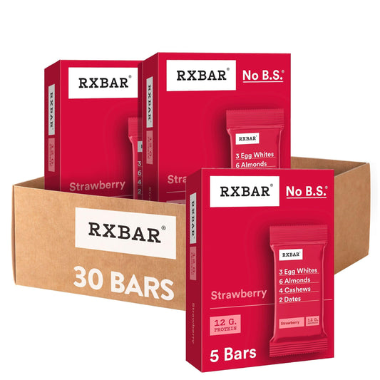 RXBAR Strawberry Bars pack front, six-box carton ideal for on-the-go protein.