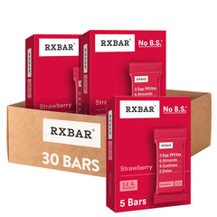 RXBAR Strawberry Bars pack front, six-box carton ideal for on-the-go protein.