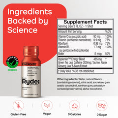 Ryde Energize Shot tropical bottle side view highlighting convenient on-the-go energy.