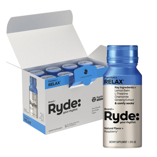 RYDE Relax Shot raspberry bottle for quick unwinding with a refreshing flavor