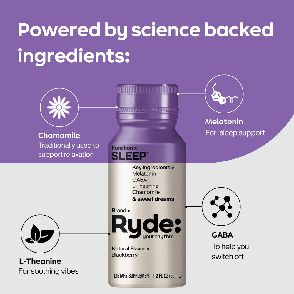 Ryde Sleep 24-pack display shows convenient multi-bottle setup for regular use.