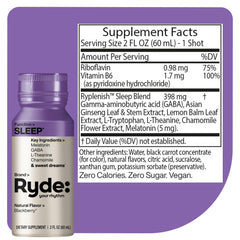 Ryde Sleep bottle back highlights clear label and serving details for easy use.