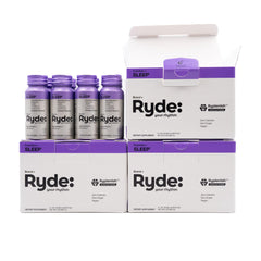 Ryde Sleep bottle front showcases blackberry flavor and convenient 2oz size for travel.