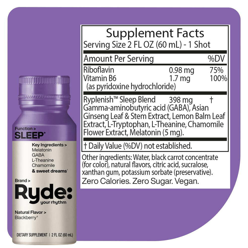 RYDE SLEEP bottle pour showing convenient on-the-go sleep support.