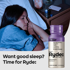 RYDE SLEEP ingredients graphic highlighting melatonin and L-Theanine.