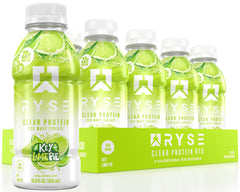 RYSE Clear Protein Drink Key Lime Pie bottle – refreshing, sugar-free protein on the go.
